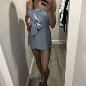 Light Blue Wrap Around Tie Strapless Romper